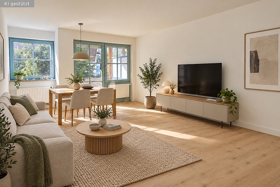 Wohnzimmer möbliert-KI